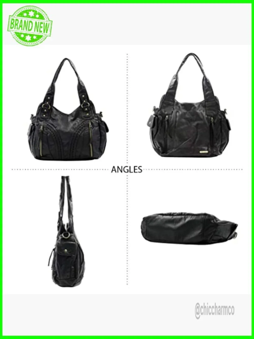 Large Soft Leather Hobo Bag with Crossbody Strap, 6 Pockets, Roomy